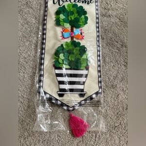 Adorable garden flag Striped Hanging Decoration with Green and Pink Accents nwt